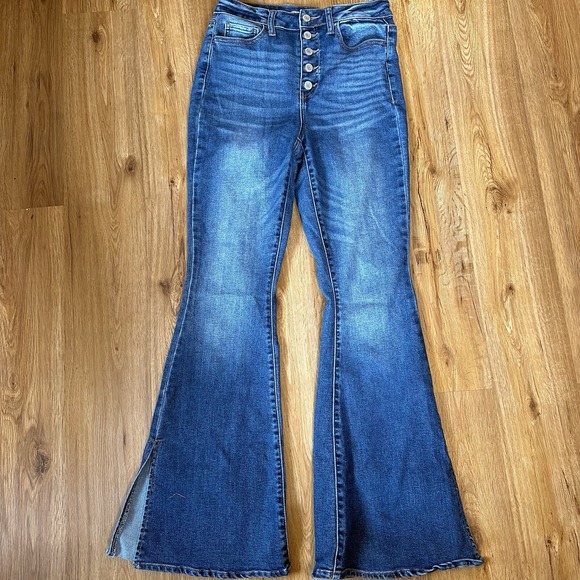 SO Button Fly Flare Leg Jeans Women's Size 9 Med Wash Blue Denim 29x31 Kendrick - Picture 6 of 16